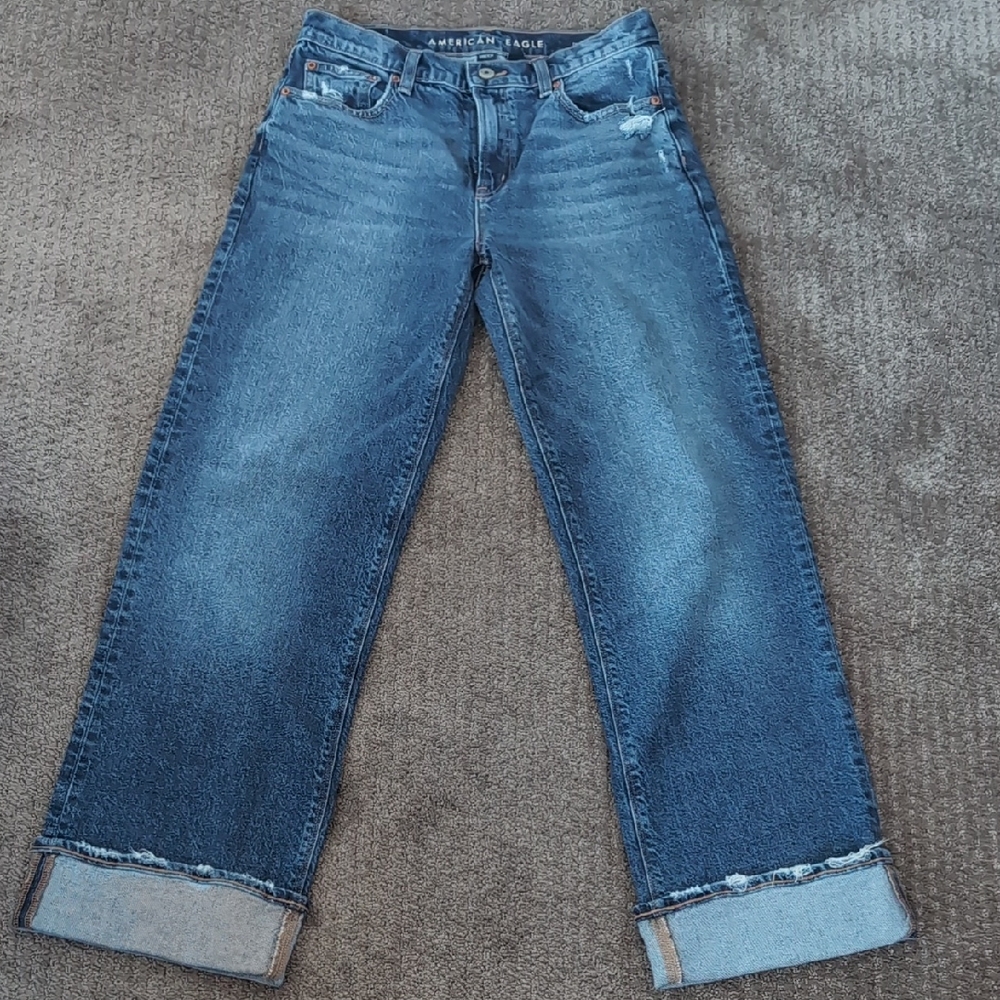 American Eagle Outfitters Wide Leg Flared Jeans - Dark Blue Denim